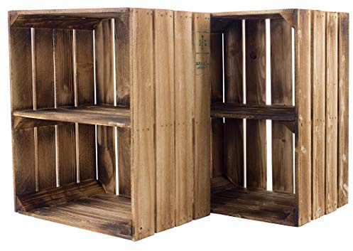 Moooble Sparset Obstkisten mit Zwischenbrett – geflammt – Holzkisten als Schuhregal 50x30x40cm Weinkisten Holzkisten Schuhregal (1)