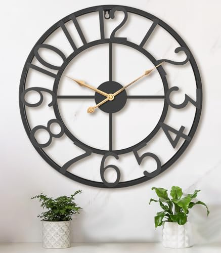 Pytha Sight Große Wanduhr Modern Wohnzimmer,Wanduhr Ohne Tickgeräusche Metall Schwarz 40cm mit Arabischen Ziffern für Küche,Büro,Esszimmer
