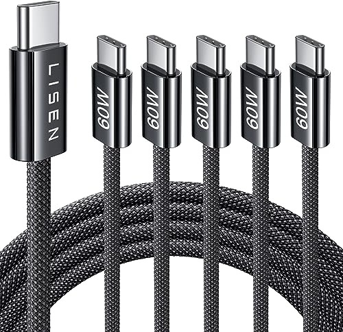 LISEN Typ-C-Ladekabel, USB-C-auf-USB-C-Kabel, 60 W Typ-C-Schnellladekabel für iPad Air 4/5, iPad mini 6, iPad Pro 12.9/11, Samsung S23, Google Pixel, MacBook Air/Pro 2020, 5er-Pack, 2 m