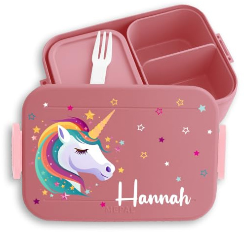 Kinder Bento Box Midi Lunchbox für Mepal Bentobox - Einhörner - Einhorn Unicorn Fabelwesen - 900 ml - Rosa - schulanfang mädchen personalisierte brotboxen einhörnern brotdose brotzeitbox name