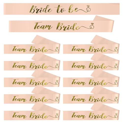 Lunhoo 12 Pack Team Bride Sash Set, Bachelorette Party Sashes, Team Bride Sash for Bridal Party and Wedding Celebrations (Rose Gold)