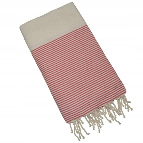 Pawakabano Fouta hammam towel, sauna towel, beach towel, cotton towel, bath towel, cotton, honeycomb pattern, approx. 200 x 100 cm (cream-red)