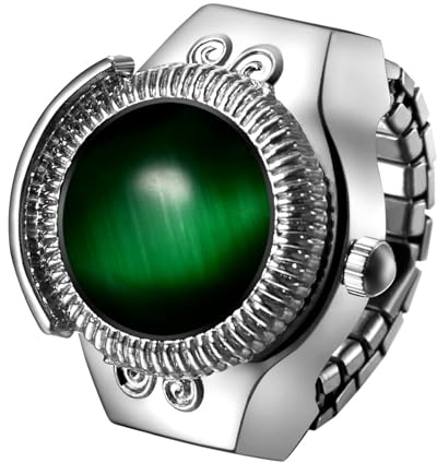 Silverora Ringuhr Fingeruhr Edelstahl elastisches: Katzenaugen Damen Analoge Quarz Uhrenring Verstellbar Stretchband Edelstahlband Ring Uhren mit Arabische Ziffern Genschenke für Frauen Dunkelgrün