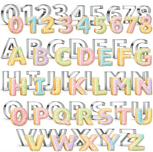 FillTouch 35 Pcs 3 Inch Large Alphabet & Number Letter Cookie Cutters Stainless Steel Cookie Fondant Cutter Set Metal Biscuit Dough Mold Baking Tool for Cake Holiday Birthday Home Party Supplies