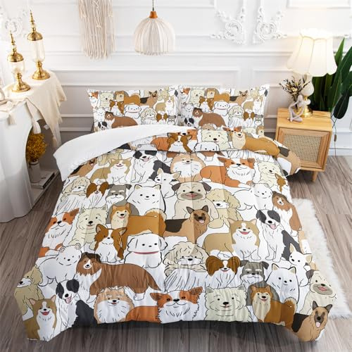 Coverless Duvet Cute Brown Dog Coverless Duvet Double Microfiber Quilted Bedspreads Lightweight Bedspreads Double Size Comforter All Seasons Quilted Throw+2 Pillowcases(50x75cm) 200x200cm