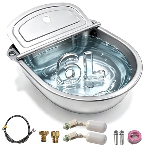 Abreuvoir pour bétail en acier inoxydable avec tuyau tressé et boulons de fixation pour abreuvoir pour bovins, moutons, chiens et chevaux (avec trou de drainage)