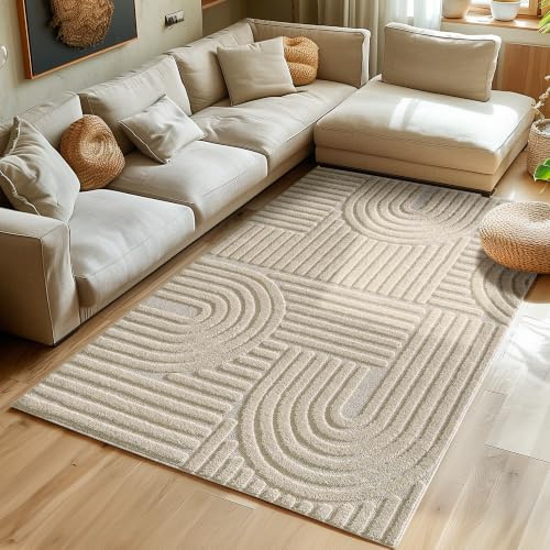 SIMPEX Teppich 140x200 cm Beige, Hochflor Wohnzimmer Teppich, Weich & Flauschig, Skandinavisch Boho Stil, Langflor Shaggy, Pflegeleicht, Jute Rückseite
