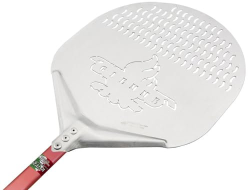 Giemme Pala per Pizza Forata in Alluminio, 36 cm, Professionale, Anodizzata, Forma Rotonda, Piatto Forato (Pala: ø 36 cm, Lunghezza manico: 90 cm)