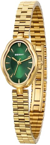 BERNY Reloj de Oro para Mujer Vintage Reloj de Cuarzo para Mujer 3ATM Impermeable Moda Reloj de Lujo para Mujer Idear Regalo para Chica