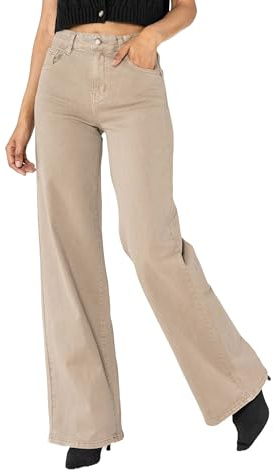 Nina Carter J251 Jean taille haute pour femme, coupe haute, évasé, extensible, aspect usé