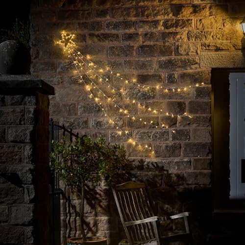 Lights4fun 125er LED Sternschnuppe Stern Lichterkette für Außen mit Timer batteriebetrieben Weihnachtsbeleuchtung außen Stern Outdoor Weihnachten Deko