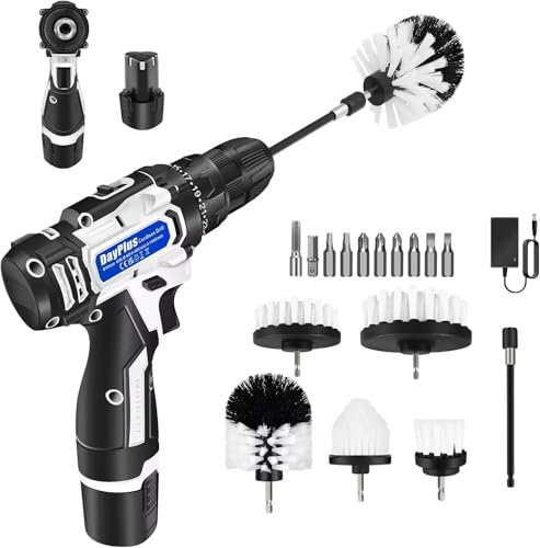 8 Pcs Drill Brush Attachment Set-Car Interior Detailing Kit, Power Scrubber Brush Extended Long Attachment for Bathroom, Car, Shower, Carpet, Boat, Kitchen, Floor and Tile, White