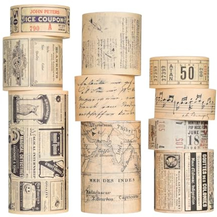 Marjoramy Washi Tape Set,10 Rollos Cinta Adhesiva Vintage,Decorativas Cinta Adhesiva Vintage,Pegatinas Scrapbooking,Scrapbooking Materiales,Para Bullet Journal Accesorios,Manualidades