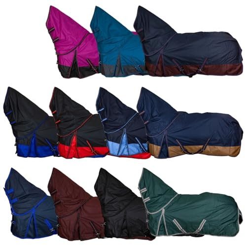 RL24 - Weidedecke Full Neck Basicline 600D Nylonfutter m. Füllung – Pferde Winterdecke – wasserdichte Outdoordecke m. Kreuzbegurtung – Pferdedecke in Dunkelbraun – Größe 155cm (100g/m²)