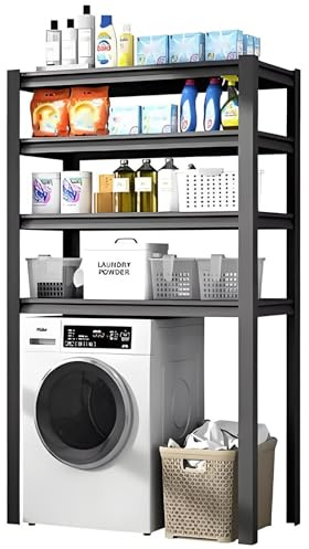 Unidad De Almacenamiento De Máquina Sobre Lavadora, Soporte Secadora Sobre Lavadora, Ajustable En Altura, Para Baño, Cocina, Material De Acero Al Carbono, Ahorra Espacio(Black,100x50x183cm/39x19x72in)