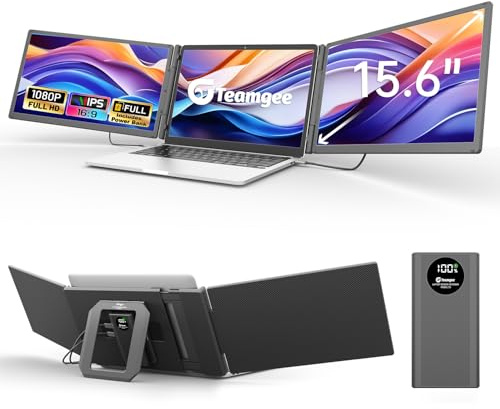 Teamgee 15.6 Monitor Portátil con Banco de energia de 10000mAh, 1080P FHD Extensor de Pantalla para Portátil, Pantalla Portatil Extensible for 13-17 Laptops de Mac, Wins, Android