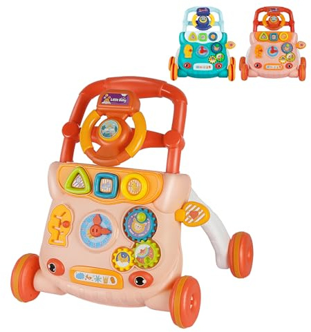 XUANYU Faltbarer Laufwagen für Kleinkinder, Lauflernhilfe ab 6 Monaten, abnehmbares Lernbrett, Musik-Push-Spielzeug für Jungen und Mädchen (Rosa)