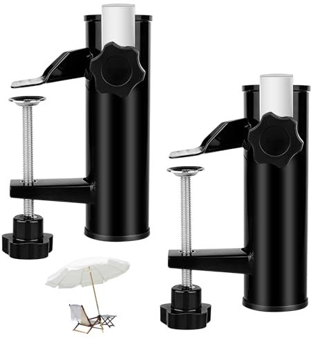 Supporto per ombrellone da balcone, 2 pezzi, in metallo, fissaggio a clip, per balconi e terrazzi