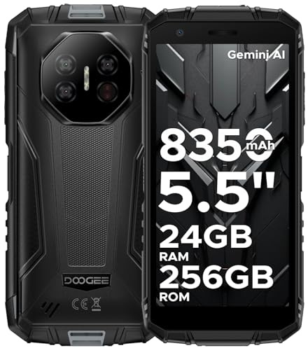DOOGEE Fire 3 Ultra Android 15 AI Outdoor Handy ohne Vertrag, 24GB + 256GB/2TB TF Outdoor Smartphone, 8350mAh, Unisoc T7200, 5.5HD+16MP Gemini AI+20MP Nachtsicht Kamera, 4G LET, NFC, Face ID,OTG,IP68