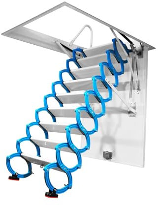 Scala elettrica per mansarda pieghevole per interni/esterni, salvaspazio, ponteggi retrattili, C-80 x 100 cm, uso domestico, facile accesso a soffitte e soffitte