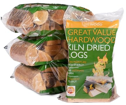 Certainly Wood Kiln Dried Hardwood Logs, 25cm Length, 10kg Bags, Ready to Burn for Stoves and Fireplaces (4 Bags)