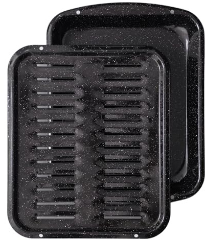 Broiler Pan for Oven Nonstick 16.75” x 13” Porcelain Nonstick Coated - Broiling Pan for Oven Withstands Heat up to 550° F - Heavy Duty Broil Pans and Rack Circulates Heat and Drains Fat (Speckled)