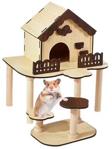 Maison en bois pour hamster – Cage à gerbille pour petits animaux | Lit de souris naines et château de jeu | Cachette décorative pour petit animal de compagnie pour dormir | Accessoires de cage