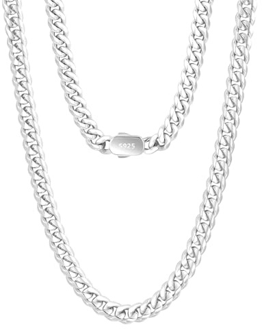 KRKC&CO Kette Herren 8mm, Massive Dicke Edelstahl Versilberte Panzerkette, Hypoallergene Silberkette Cuban Chain Kubanische Halskette, Geschenk Schmuck für Männer Jungen [Länge 50,8cm]