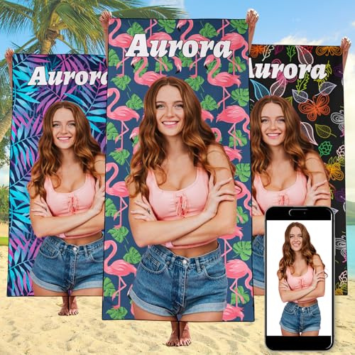 YISUMEI Personalized Beach Towel, Quick Dry Microfiber Oversized Custom Towel for Kids and Adults Pool Bath Beach with Name Photo Logo Image Customized Gift