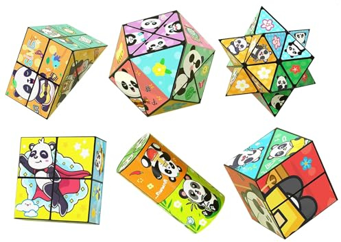 Kreatives, Faltbares Panda-Zauberwürfel-Spielzeug for Kinder, 3D-Flips-Zauberwürfel-Set, Stress- Und Angstabbau-Zauberwürfel, Verwandelt Puzzlewürfel for Unterwegs, Zappelschieber(6PCS)