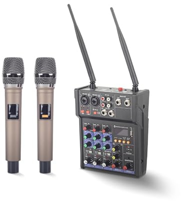 ZKLGS Mesa de Mezclas Mezclador De Audio DJ Consola De 4 Canales con Micrófono Inalámbrico UHF Mezcla De Sonido 48V Phantom Power, Estudio.