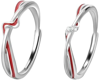 BCughia Filo Rosso del Destino Anello Coppia, Anelli in Argento Sterling 925 Linea Rossa Regolabili Anello Fidanzamento FEDI Nuziali Matrimonio