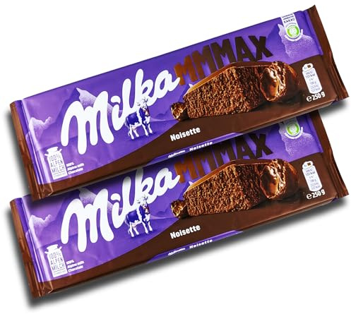 2 er Pack Milka Mmmax Noisette 2 x 250g XXL-Tafel aus Alpenmilchschokolade mit Haselnusscreme-Füllung Sonderpreis Haltbar bis 02/26