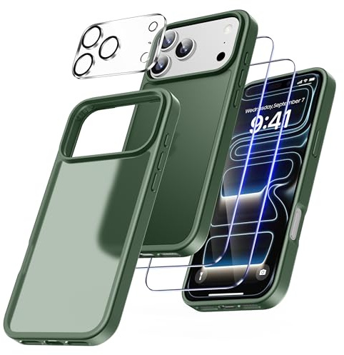FLLAO 4-in-1 Case for iPhone 17 Pro, with 2X HD Tempered Glass Screen Protector and 1 Camera Lens Protector, [Shockproof Air Cushion] [Anti-Yellowing], Slim Soft TPU Bumper Cover, Darkblue