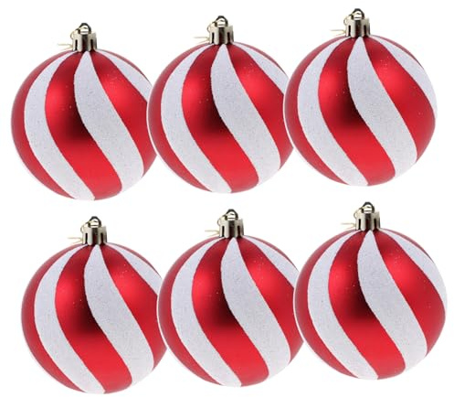 SOIMISS 6 Stück Weihnachtskugeln Rot-weiß Gestreift Bemalte Christbaumschmuck Kugeln zum Aufhängen Festliche Weihnachtsbaum Deko für Zuhause Party und Fensterdekoration