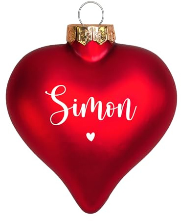 Herz & Heim® Personalisierte Weihnachtsbaumkugel in Herzform aus Glas – Christbaumkugel-Herz als Deko oder Geschenk – Weihnachtskugel mit Name oder Foto als Christbaumschmuck (Herzchen, Rot matt)