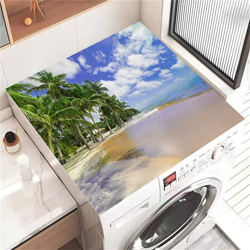 Highdi Housse de Protection pour Machine à Laver Top Plage Ensoleillée, Coussin de Machine à Laver Antidérapant, Tapis de Protection pour Dessus Sèche-Linge Séchage Rapide (Plage 3,30x40cm)
