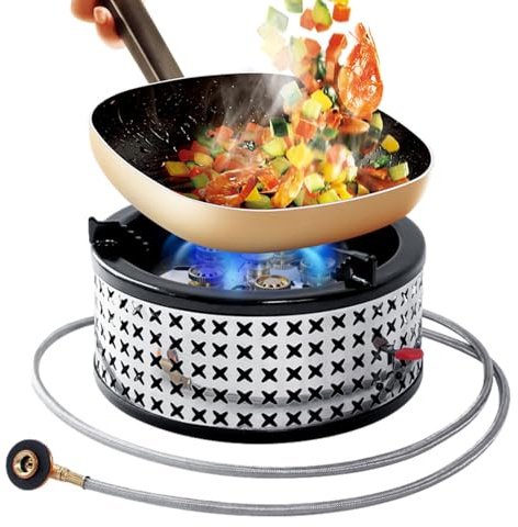 Camping Spis 15800W Hög Effekt Eldbrännare | Vindskyddad Campingkök för Picknick Barbecue Utomhusmatlagning Vandring och Friluftsliv