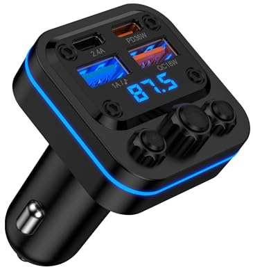 Bluetooth Fm Transmitter for Car, 54w Fast Charging, Blue Tooth 5.4 Car Charger USB-C USB-A Multi Ports, Wireless Radio Aux Cigarette Lighter Adapter Auxiliary for Samsung Galaxy Android iPhone Apple