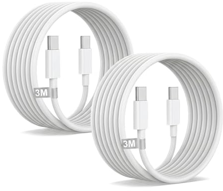 Cable USB C Carga Rapida 3m 2Pack, Largo Cable iPhone Tipo C Carga Rápida 60W cable usb c a usb c Blanco Cabo Tipo c Original para iphone 17/16/15/Plus/Pro,Macbook Pro,iPad,Galaxy S21+,iPad Pro,Huawei