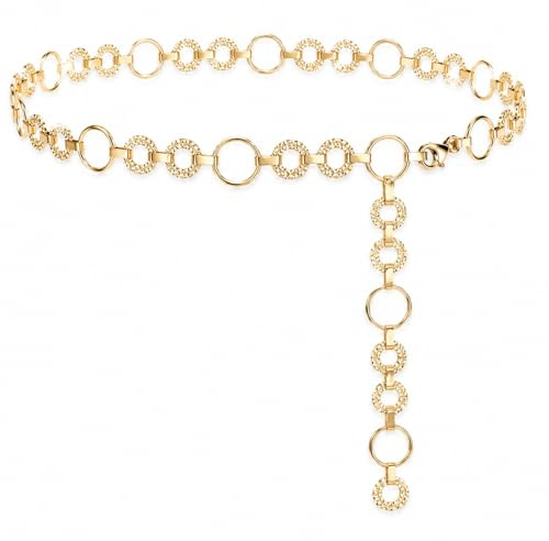 dellyy Kettengürtel Gold, Bauchkette Gold, Taillengürtel Damen, Goldener Gürtel, Verstellbare Taillenkette, Taillenkette Damen Boho, für Kleider Jeans