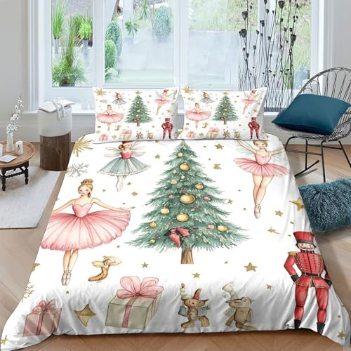 JQZRXKPNHB 3D Printed Ballet Christmas Duvet Cover Microfiber Bedroom Decor Nutcracker Bedding Set Soft Breathable for Adults Teens Gift Double（200x200cm）