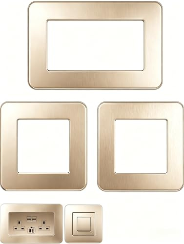 Double Socket Surround & Light Switch Surround, Samyosaien 3-Pack Matte Acrylic Cover Plates, Self-Adhesive Decorative Frame for Wall, Easy No Drill Installation (14.6 x 8.6cm & 8.6 x 8.6cm) (Gold)