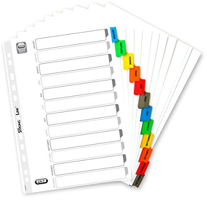 Elba Strongline Reiter A4 Register Jan-Dez, Weiß mit mehrfarbigen Laschen, 1 Set