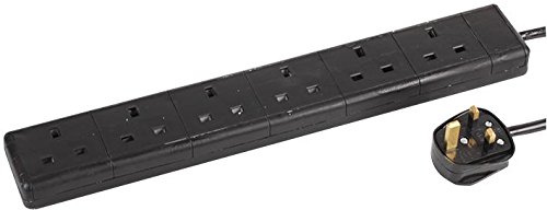 Pro Elec - 6-Gang Surge Protected Extension Lead, Black, 2m Lead