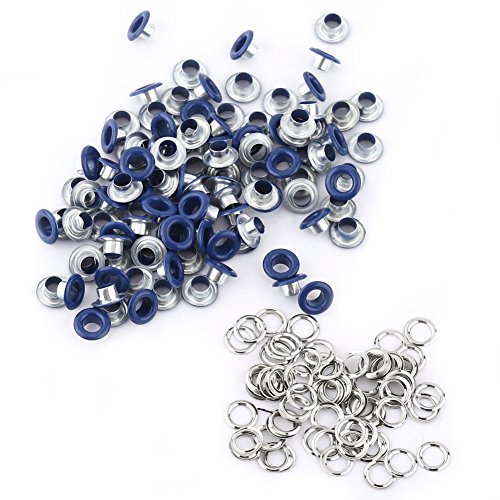 Walfront 100 Stück Metall Ösen Scrapbooking 5mm Runde Form für Leder Handwerk Bekleidung Taschen Zubehör Unterlegscheiben Schnalle (Dunkelblau)