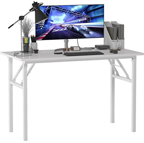 SogesHome Escritorio Plegable 120 cm x 60 cm Mesa de Ordenador sin Montaje con Estructura Metálica Mesa de Estudio o Trabajo para Oficina, Estudio, Teletrabajo o Piso Pequeño