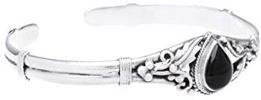 Windalf Silber Armreif SHARON 6.4 cm Bohemia Zauberfedern Onyxstein Armschmuck 925 Sterlingsilber
