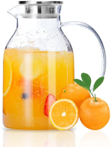 Vekonn Glass Water Pitcher with Lid and Spout, 68 Ounces Heat Resistant Borosilicate Glass Carafe, Temperature Safe