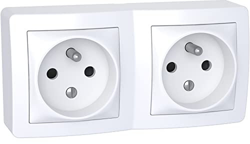 Schneider Electric - Alréa double prise de courant 2P + T connexion à vis, avec cadre saillie blanc P - ALB62472P